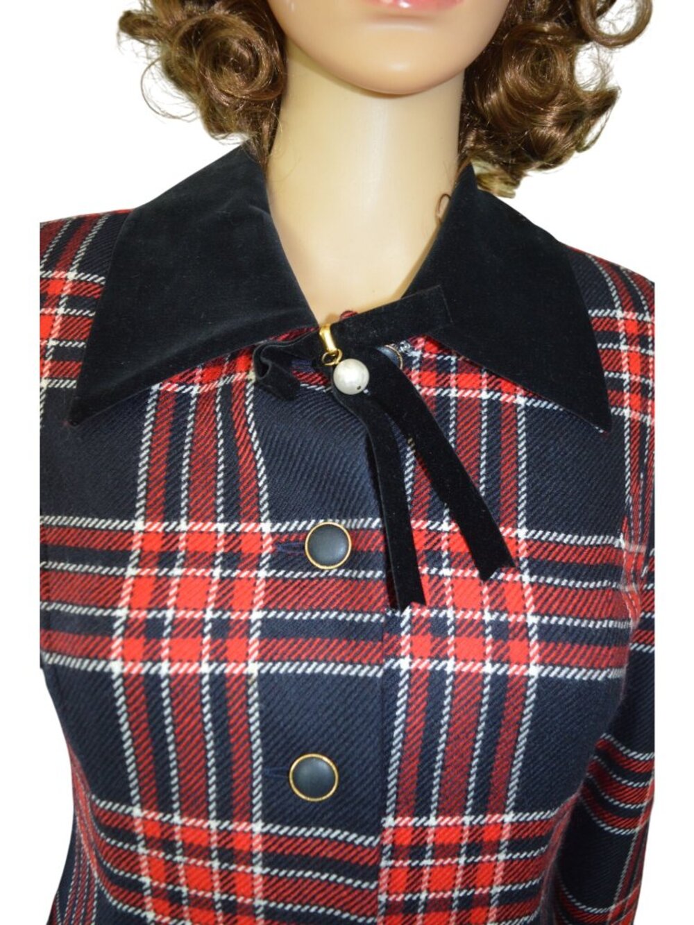 Vintage 60s Nonnoca Plaid Double Breasted Coat Dress Size XS Coquette Holiday - Picture 4 of 10